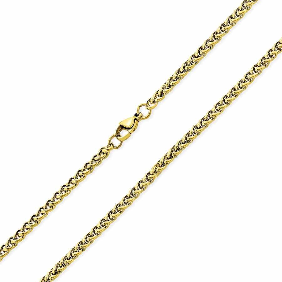 Shop Men Bling Jewelry Mens Necklace Chains | Unisex Wheat Foxtail Chain Necklace Silver Gold Plated Stainless Steel 20,24,30"