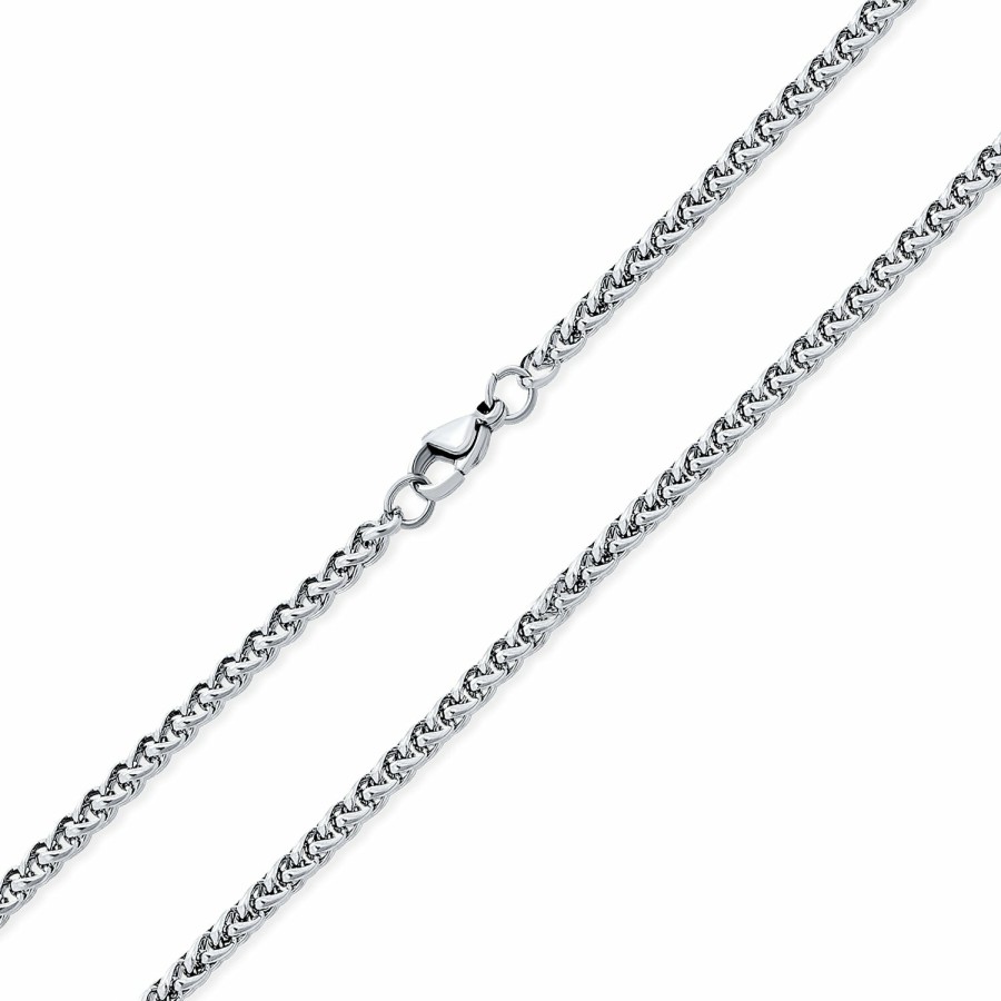 Shop Men Bling Jewelry Mens Necklace Chains | Unisex Wheat Foxtail Chain Necklace Silver Gold Plated Stainless Steel 20,24,30"