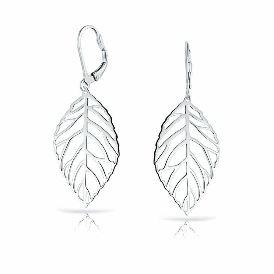 Shop Women Bling Jewelry Dangle Drop Earrings | Western Leaf Feather Native American Drop Earrings 925 Sterling Silver