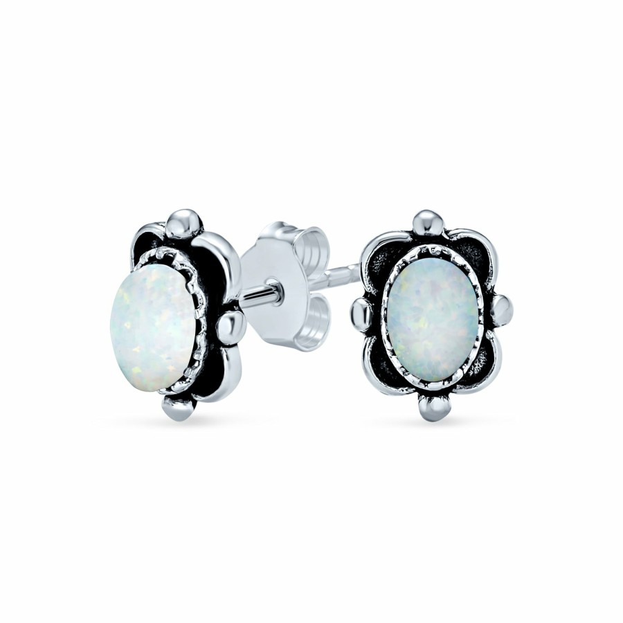 Shop Women Bling Jewelry Stud Earrings | Western Style Oval Gemstone Stud Earrings Oxidized .925 Sterling Silver