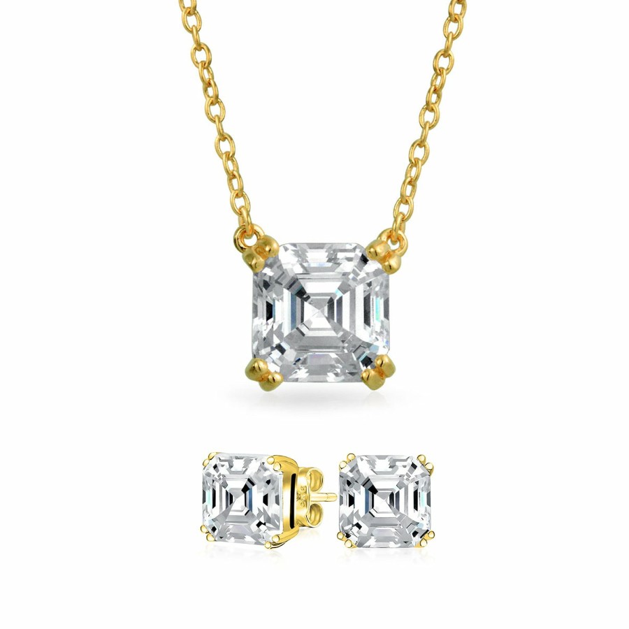 Shop Women Bling Jewelry Dangle Drop Earrings | Jewelry Set Solitaire Square Asscher Cut Cz Erring Pendant .925 Silver