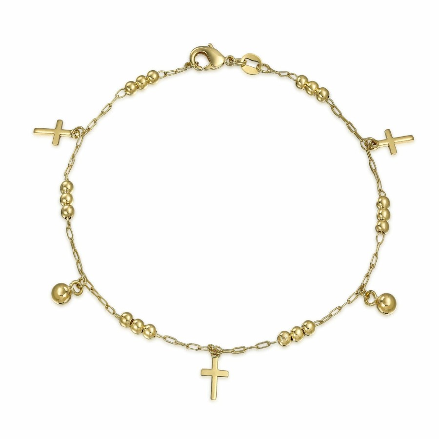 Shop Women Bling Jewelry Delicate Bracelets | Multi Crosses Religious Beads Bells Dangle Charm Anklet Gold Plated