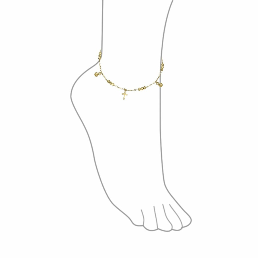 Shop Women Bling Jewelry Delicate Bracelets | Multi Crosses Religious Beads Bells Dangle Charm Anklet Gold Plated