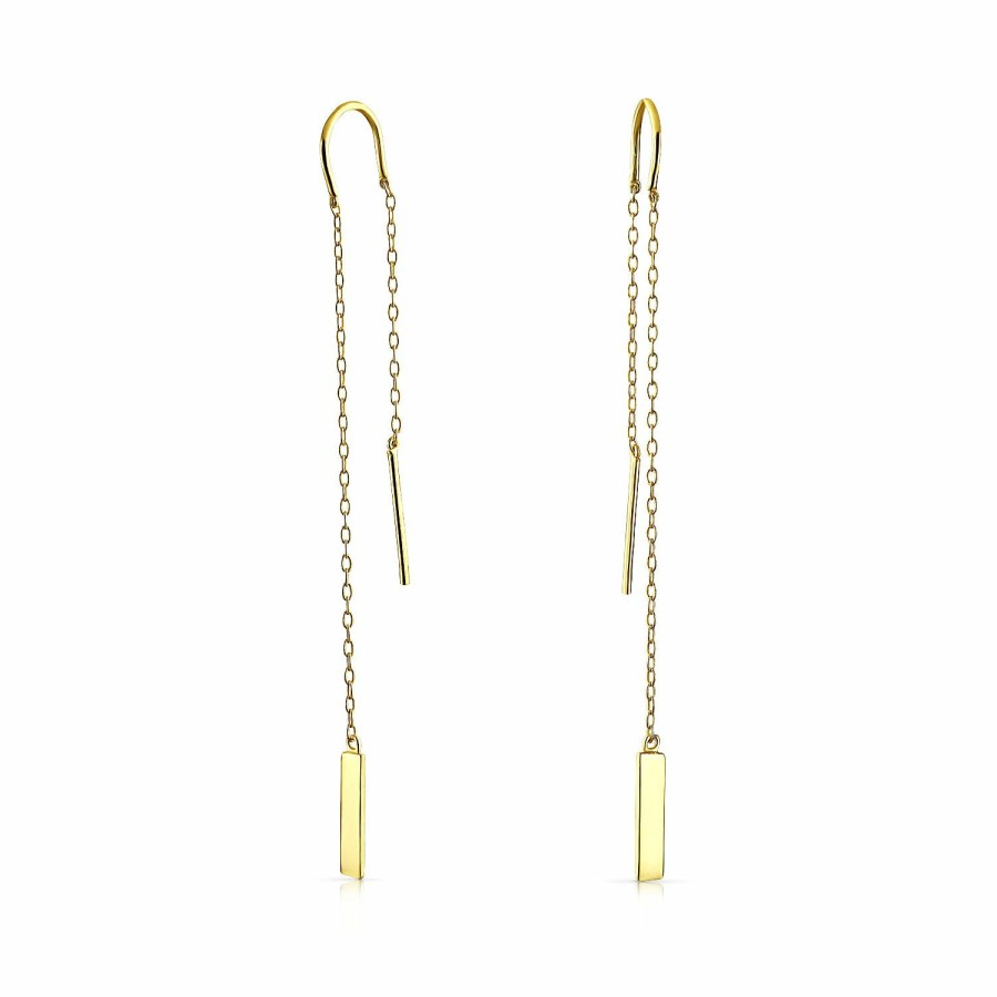 Shop Women Bling Jewelry Dangle Drop Earrings | Drop Bar Chain Threader Earrings Gold Plated .925 Sterling Silver