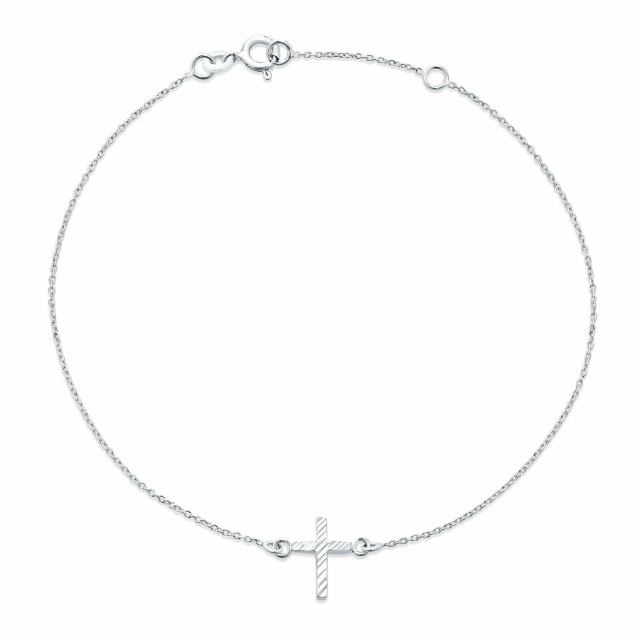 Shop Women Bling Jewelry Ankle Bracelets | Delicate Side Ways Cross Religious Anklet Bracelet .925 Sterling Silver