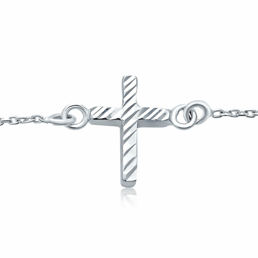 Shop Women Bling Jewelry Ankle Bracelets | Delicate Side Ways Cross Religious Anklet Bracelet .925 Sterling Silver