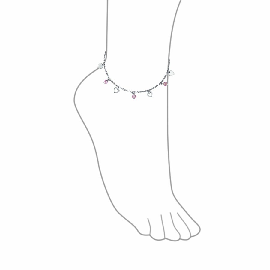 Shop Women Bling Jewelry Delicate Bracelets | Heart Crystal Pink Anklet Charms Anklet Sterling Silver 9 -10 In