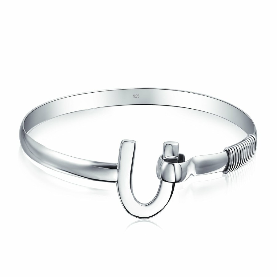 Shop Women Bling Jewelry Cuff Bangle Bracelets | Good Luck Horseshoe Bangle Equestrian Bracelet .925 Sterling Silver