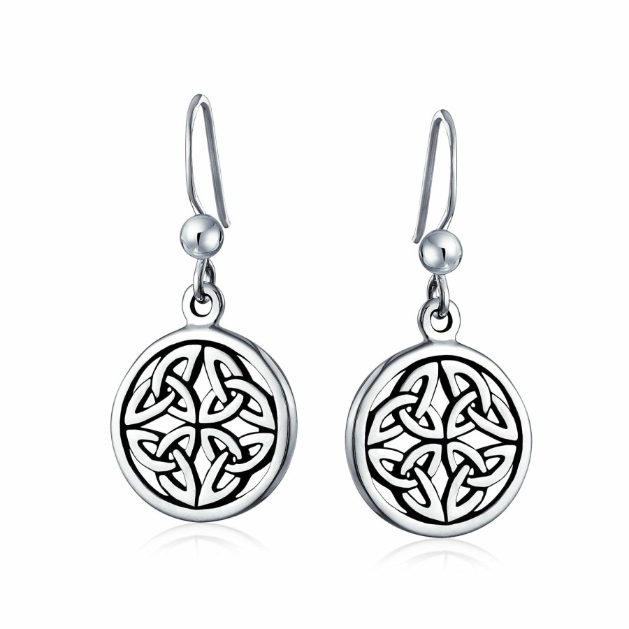 Shop Men Bling Jewelry Mens Earrings | Medallion Celtic Knot Round Circle Disc Dangle Earrings Necklace Sterling