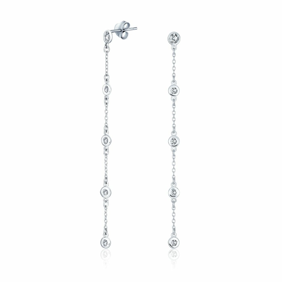 Shop Women Bling Jewelry Chandelier Earrings | Long Thin Cz By The Inch Dangle Theader Earrings .925 Sterling