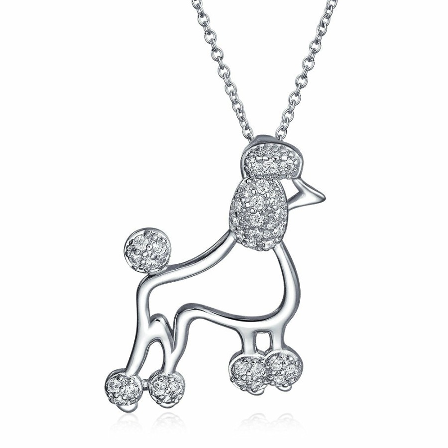 Shop Women Bling Jewelry Pendant Necklaces | Bff Proud Poodle Puppy Dog Necklace Cubic Zirconia .925 Sterling Silver