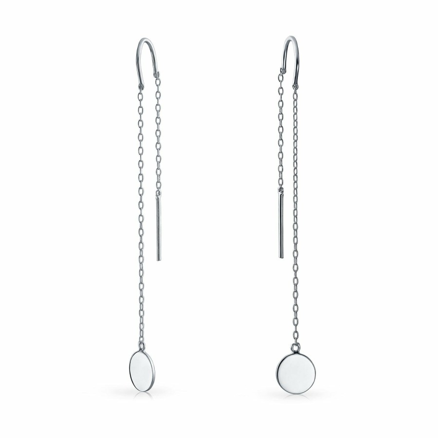 Shop Women Bling Jewelry Dangle Drop Earrings | Geometric Round Circle Disc Chain Threader Earrings Sterling Silver