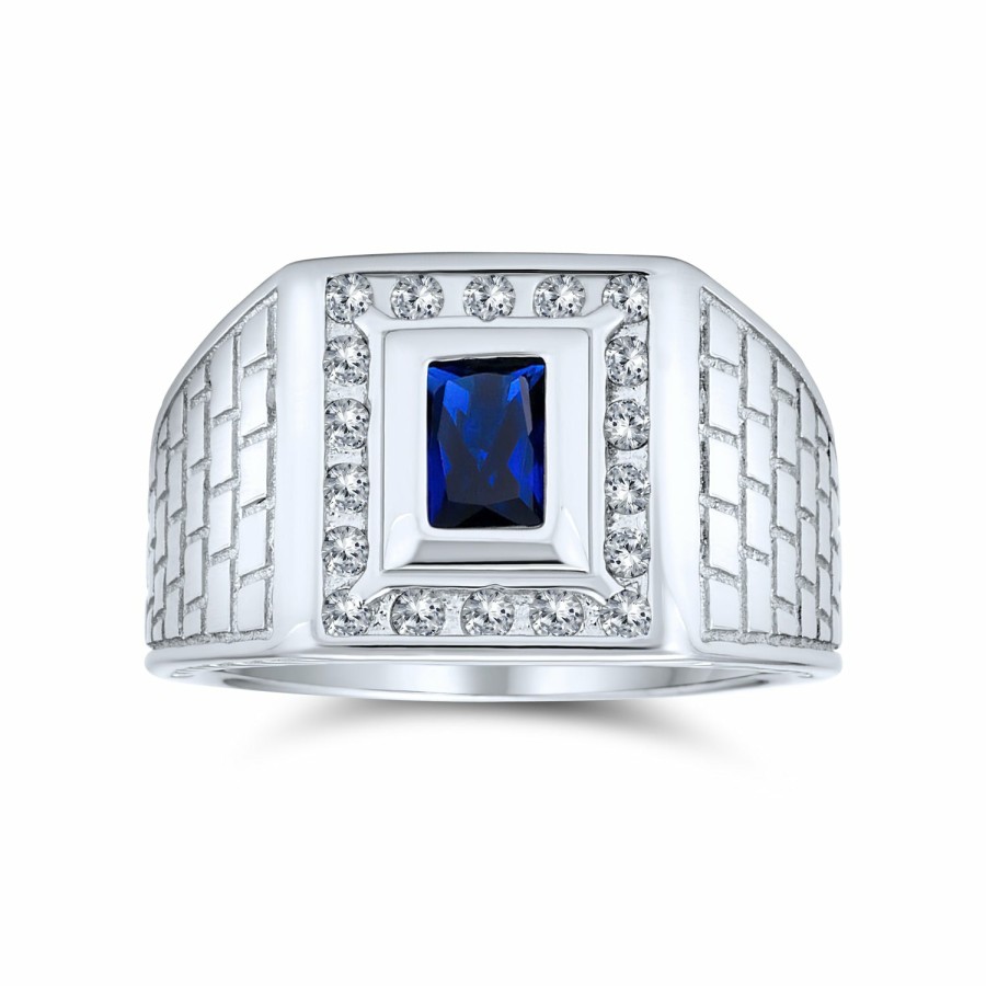 Shop Men Bling Jewelry Mens Engravable Rings | 2Ct Emerald Cut Cz Halo Mens Engagement Ring Imitation Onyx