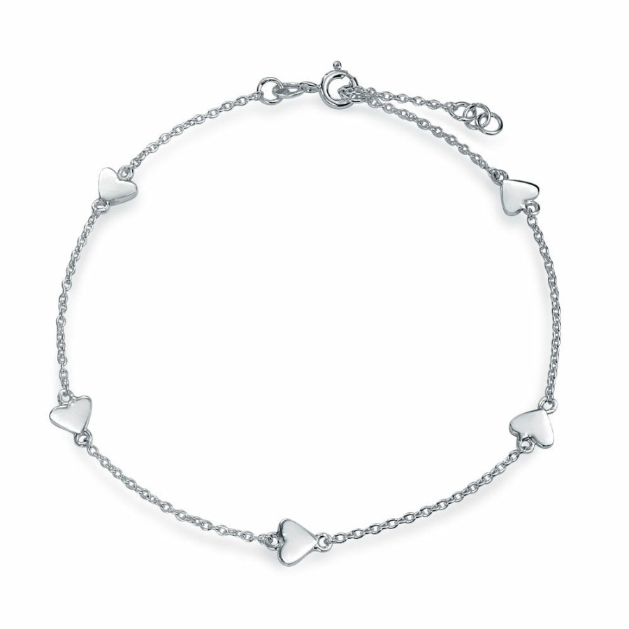 Shop Women Bling Jewelry Charm Bracelets | Romantic Multi Heart Charms Anklet Ankle Bracelet .925 Sterling Silver