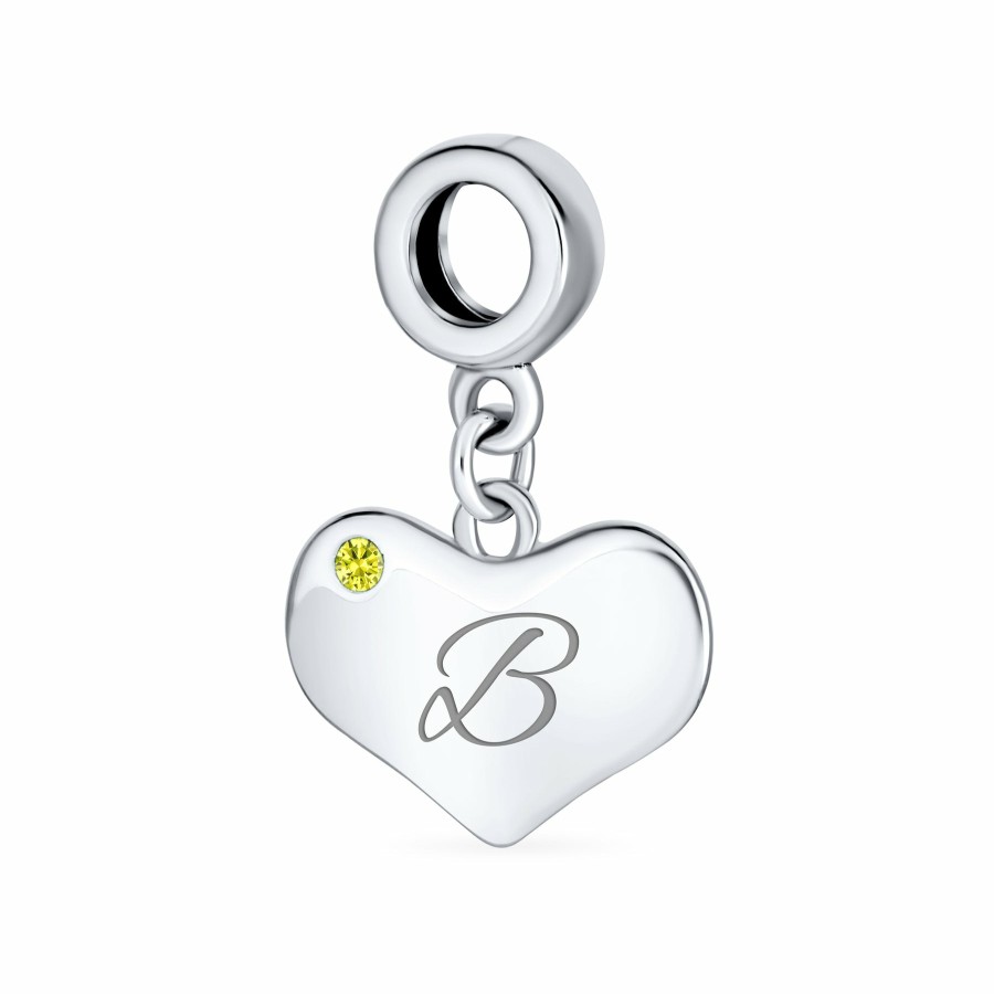 Shop Women Bling Jewelry Birthstone Beads | Script Yellow Topaz Crystal Accent Heart Dangle Bead Charm .925 Silver