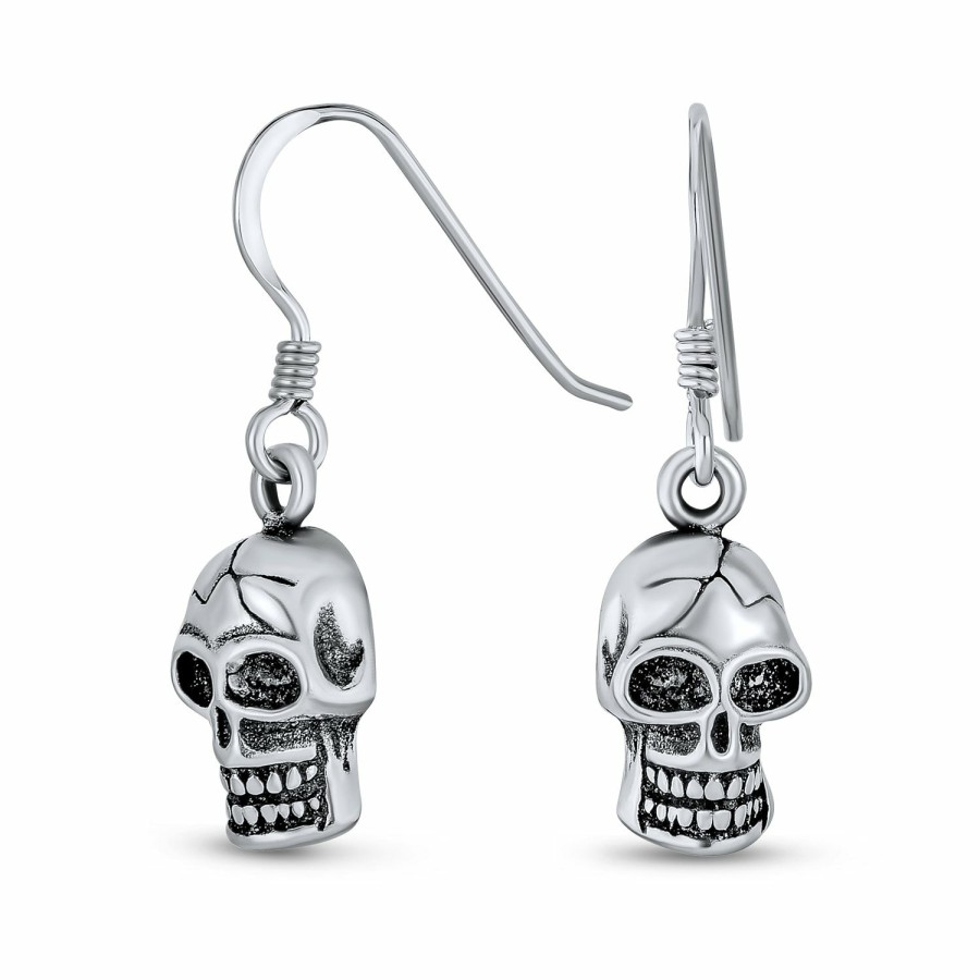 Shop Women Bling Jewelry Stud Earrings | Caribbean Pirate Skeleton Goth Crossbones Skull Dangle Stud Earrings 925 .