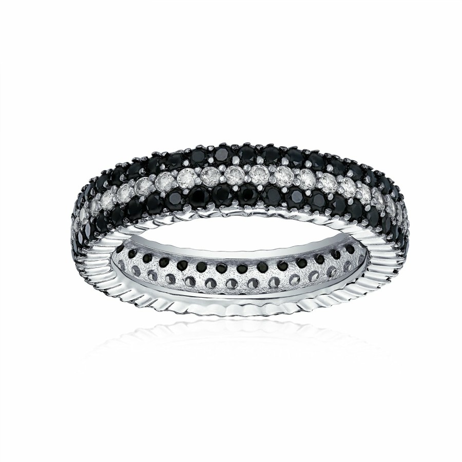 Shop Women Bling Jewelry Stacking Eternity Rings | Two Tone Black And White Pave Eternity Band Ring .925Sterling Silver