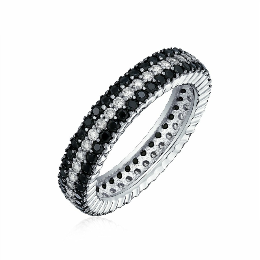 Shop Women Bling Jewelry Stacking Eternity Rings | Two Tone Black And White Pave Eternity Band Ring .925Sterling Silver