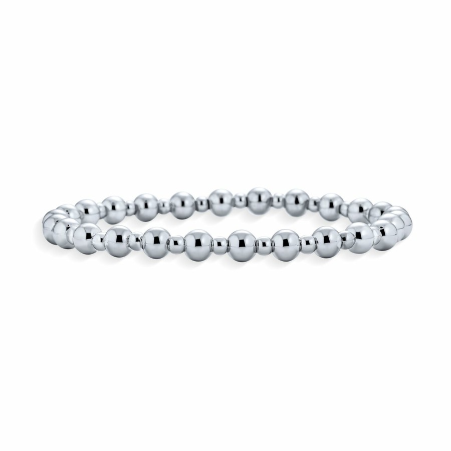 Shop Women Bling Jewelry Wrap Stretch Bracelets | Round Ball Bead Stretch Bracelet Alternating Beads .925 Sterling Silver