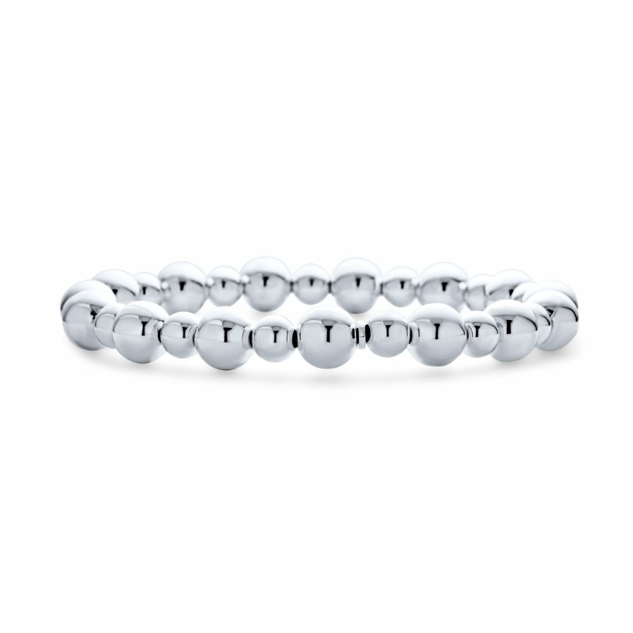 Shop Women Bling Jewelry Wrap Stretch Bracelets | Round Ball Bead Stretch Bracelet Alternating Beads .925 Sterling Silver