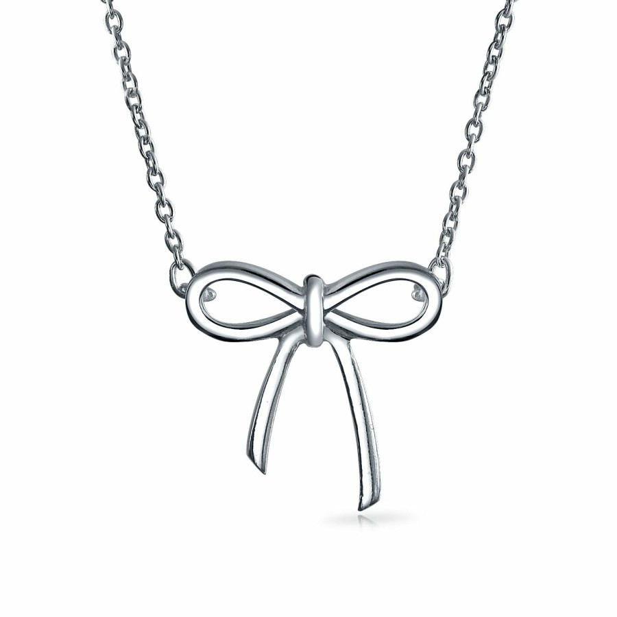 Shop Women Bling Jewelry Pendant Necklaces | Bow Ribbon Pendant Station Pendant Necklace .925 Sterling Silver