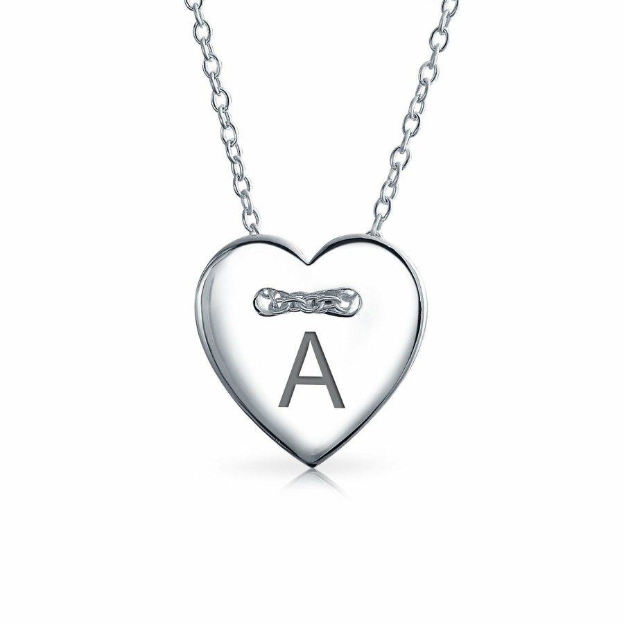 Shop Women Bling Jewelry Abc Initial | Heart Shape Slide Pendant Alphabet Initial Sterling Necklace