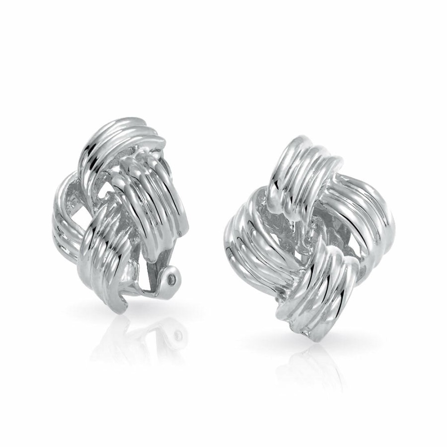 Shop Women Bling Jewelry Clip On Earrings | Square Twist Cable Knot Clip On Earring Plated