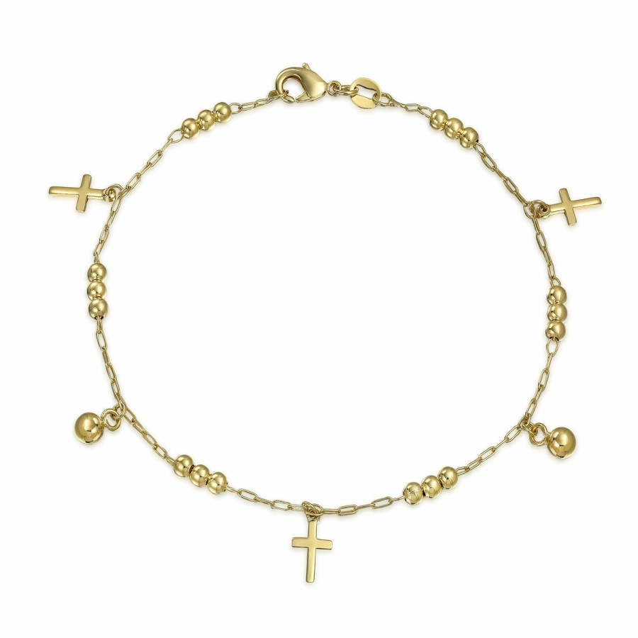 Shop Women Bling Jewelry Charm Bracelets | Multi Crosses Religious Beads Bells Dangle Charm Anklet Gold Plated