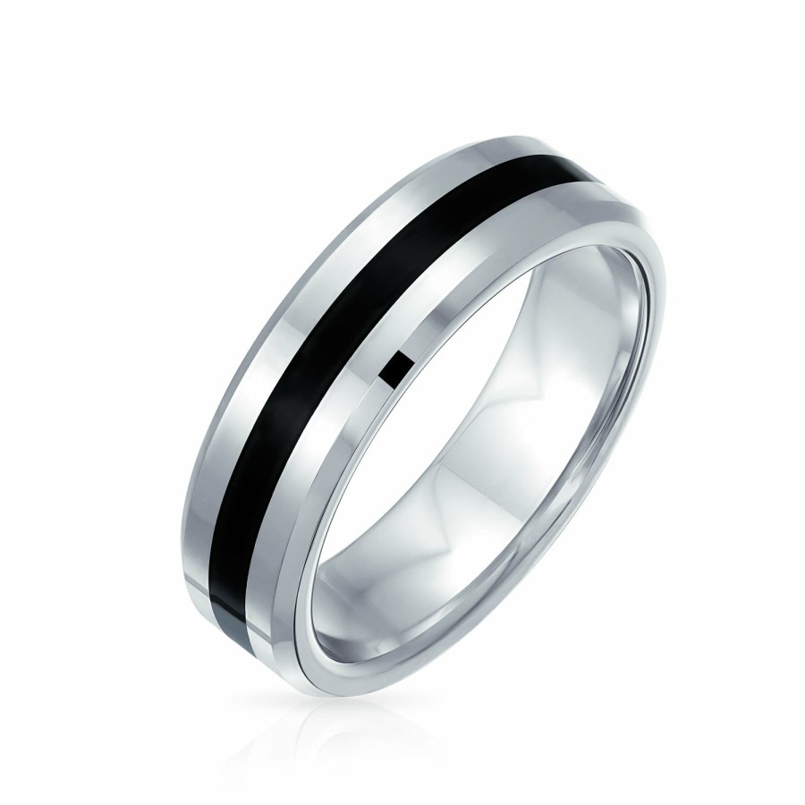 Shop Women Bling Jewelry Engravable Rings | Black Two Tone Stripe Wedding Band Titanium Ring For Men 6Mm Silver