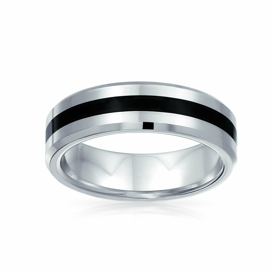 Shop Women Bling Jewelry Engravable Rings | Black Two Tone Stripe Wedding Band Titanium Ring For Men 6Mm Silver