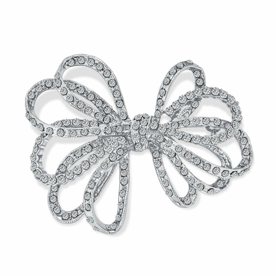 Shop Women Bling Jewelry Pins & Brooches | Large Pave Crystal Holiday Bridal Bow Ribbon Brooch Pin