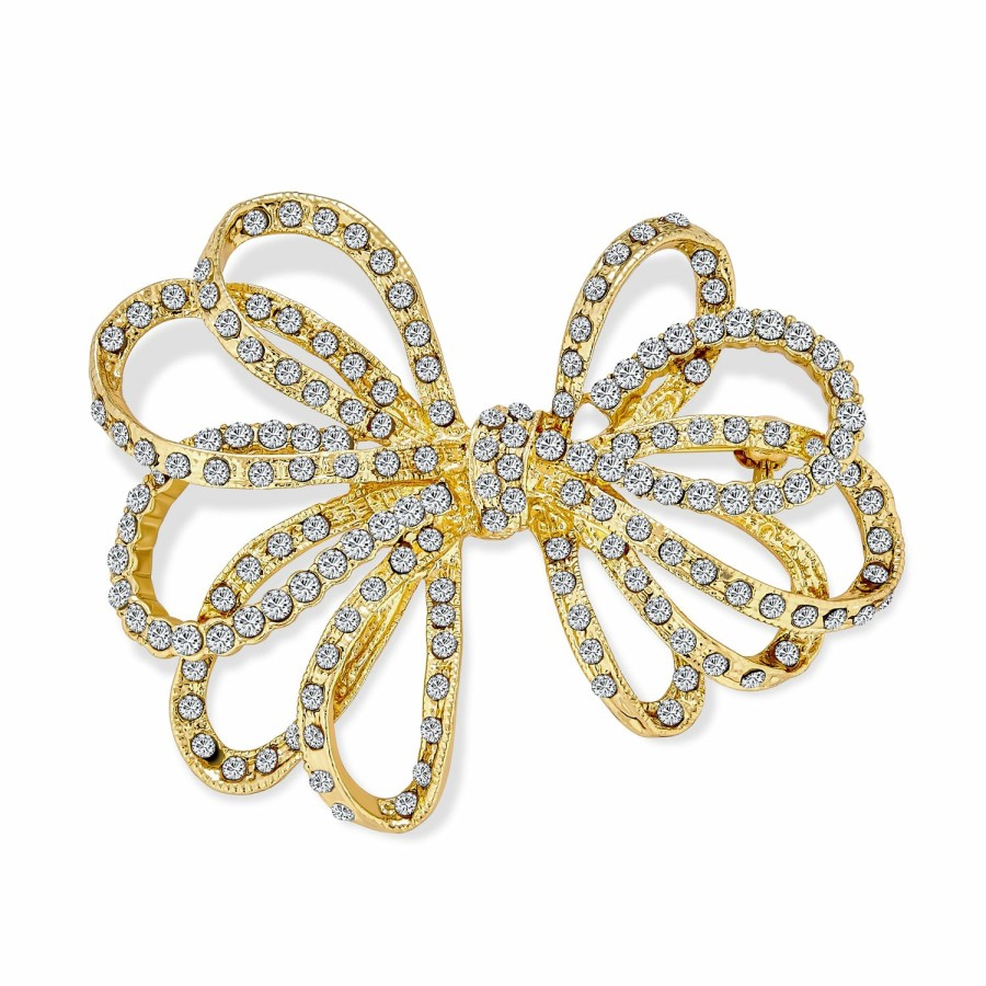 Shop Women Bling Jewelry Pins & Brooches | Large Pave Crystal Holiday Bridal Bow Ribbon Brooch Pin