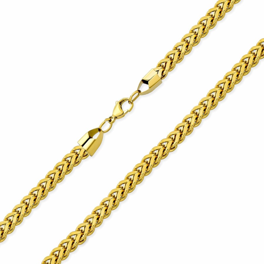 Shop Men Bling Jewelry Mens Necklace Chains | Square Wheat Link Chain Necklace Gold Silver Stainless Steel 6Mm 20 24 30"