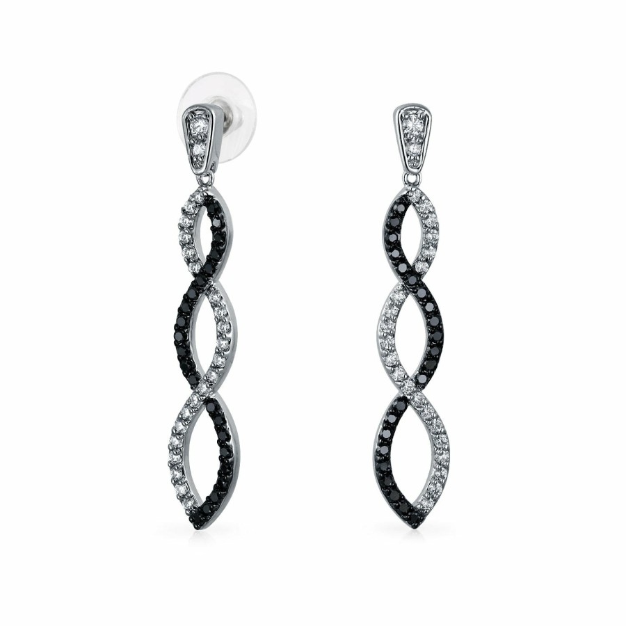 Shop Women Bling Jewelry Dangle Drop Earrings | Black Linear Infinity Twist Drop Earrings Prom Pave Cz Silver Plated