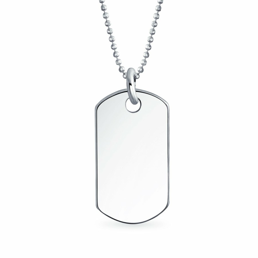 Shop Men Bling Jewelry Boys Jewelry | Army Dog Tag Pendant Necklace .925 Sterling Silver Shot Bead Ball Chain