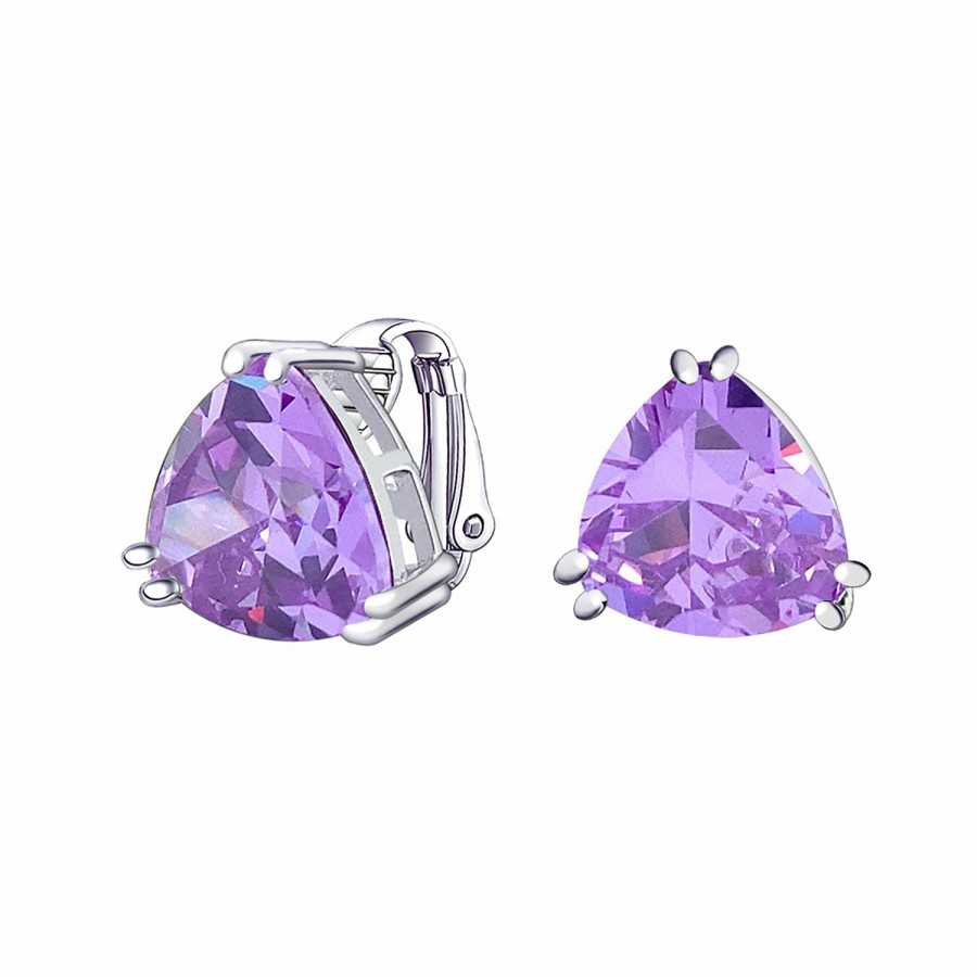 Shop Women Bling Jewelry Clip On Earrings | 6Ct Trillion Cut Solitaire Cz Clip On Stud Earrings Birthstone Colors