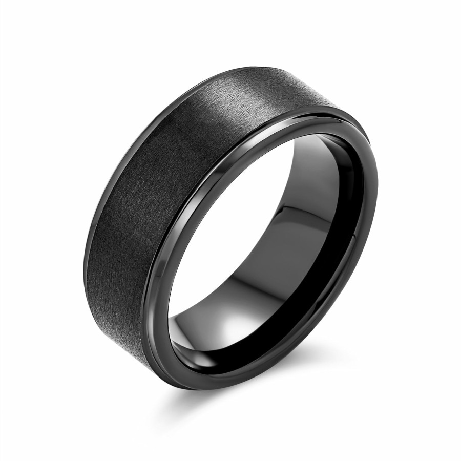 Shop Men Bling Jewelry Mens Engravable Rings | Beveled Edge Matte Couples Wedding Band Titanium Ring 8Mm Wide