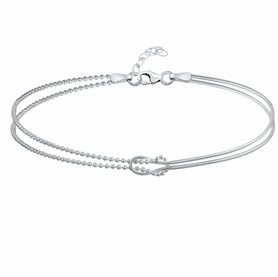 Shop Women Bling Jewelry Delicate Bracelets | Infinity Love Knot Anklet Beaded Ball & Snake Chain Sterling