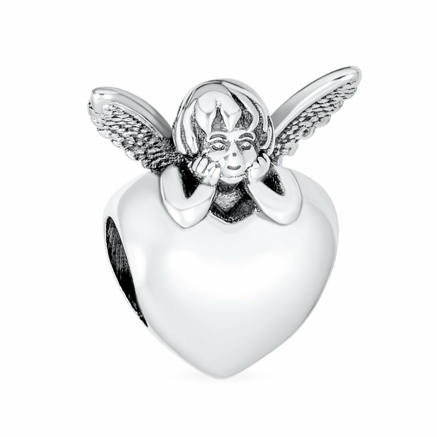 Shop Women Bling Jewelry Unique Charms | Protection Guardian Angel Wings Heart Bead Charm .925Sterling Silver