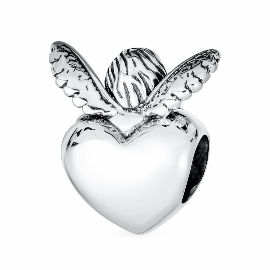 Shop Women Bling Jewelry Unique Charms | Protection Guardian Angel Wings Heart Bead Charm .925Sterling Silver