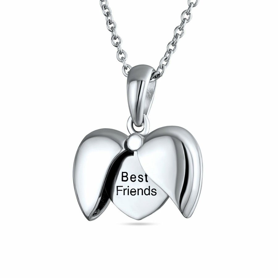 Shop Women Bling Jewelry Engravable Necklaces | Words Mom I Love You, Best Friend, Mom Angel Wing Heart Locket Pendant