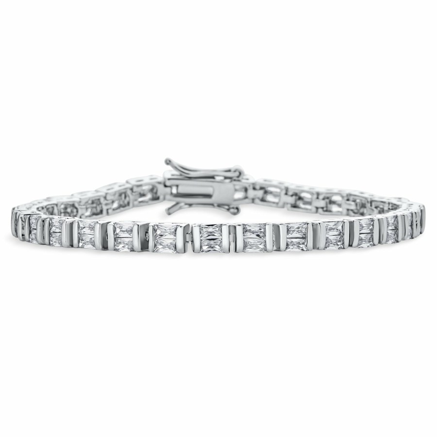 Shop Women Bling Jewelry Tennis Bracelets | White Square Princess Cut Cz Tennis Bracelet Silver Plated 7"