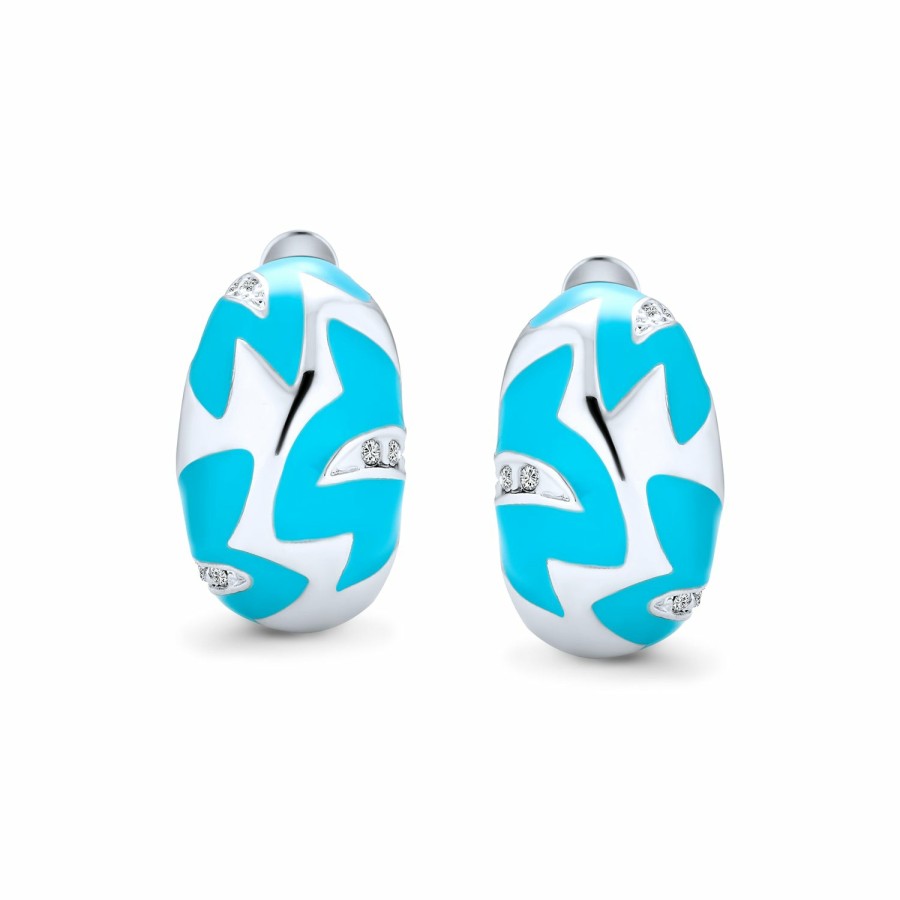 Shop Women Bling Jewelry Clip On Earrings | Geometric Turquoise Blue Hoop Clip On Earrings Ears Silver Plated