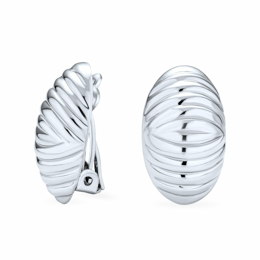 Shop Women Bling Jewelry Clip On Earrings | Ribbed Carved Shrimp Dome Clip On Earrings Shiny .925 Sterling Silver