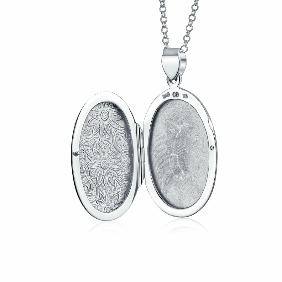 Shop Women Bling Jewelry Engravable Necklaces | Sunflower Photo Oval Locket For Women Hold Pictures Sterling Necklace Silver