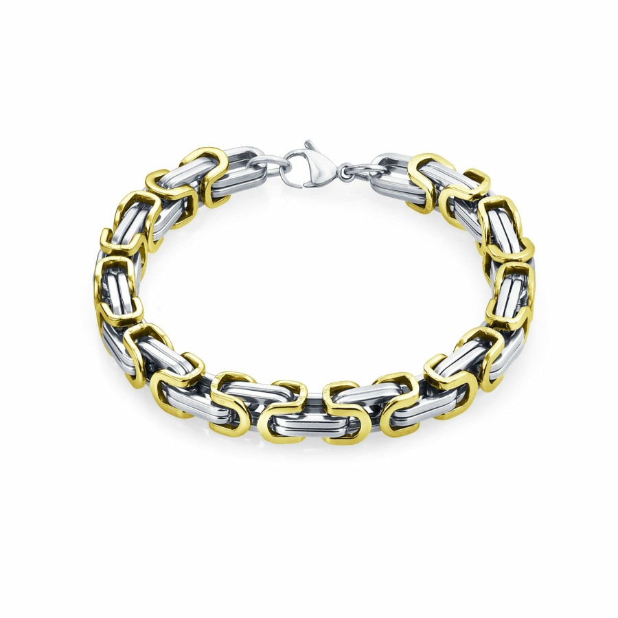 Shop Men Bling Jewelry Mens Bracelets & Id Bracelets | Byzantine Chain Mechanic Double Link Bracelet Silver Gold Stainless Steel