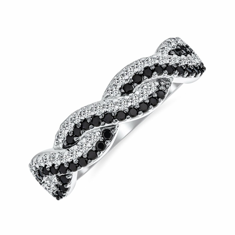 Shop Women Bling Jewelry Unique Rings | Two Tone Black & White Cz Twist Infinity Band Ring .925 Sterling Silver