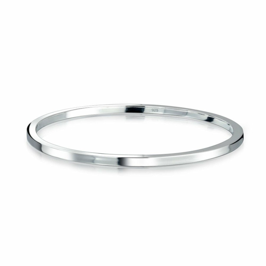 Shop Women Bling Jewelry Engravable Bracelets | Strong Flat Square Stacking Smooth .925 Sterling Bangle Bracelet Silver