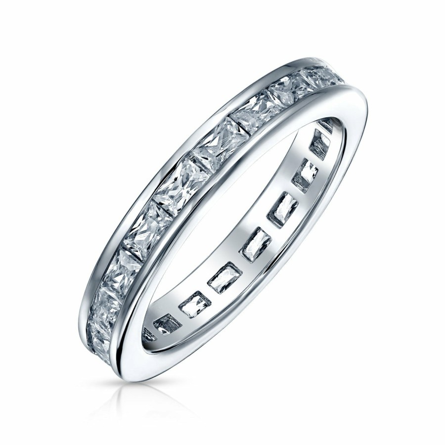 Shop Women Bling Jewelry Wedding Bands | Channel Princess Cut Cz Wedding Band Eternity Ring .925 Sterling Silver