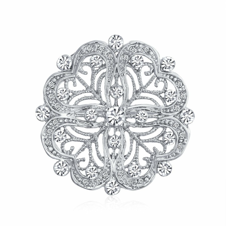 Shop Women Bling Jewelry Pins & Brooches | Vintage Antique Style Floral Heart Filigree Cz Brooch Pin